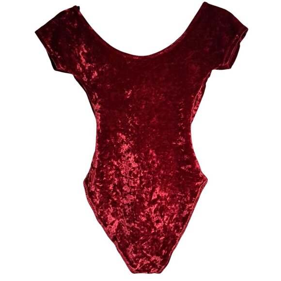Vintage Red Crushed Velvet Bodysuit Goth Y2k French Lingerie Sz M Huit 8 - Picture 7 of 9
